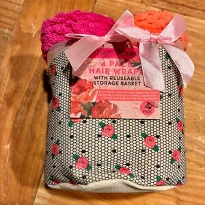 Betsey Johnson Plush Hair Wraps Set - Hot Pink & Coral Orange set of 4